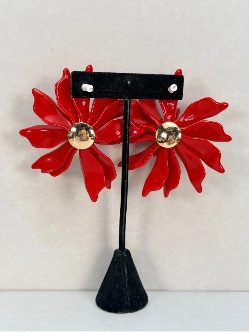 Zara maxi embossed Red Floral Petal Statement Earrings